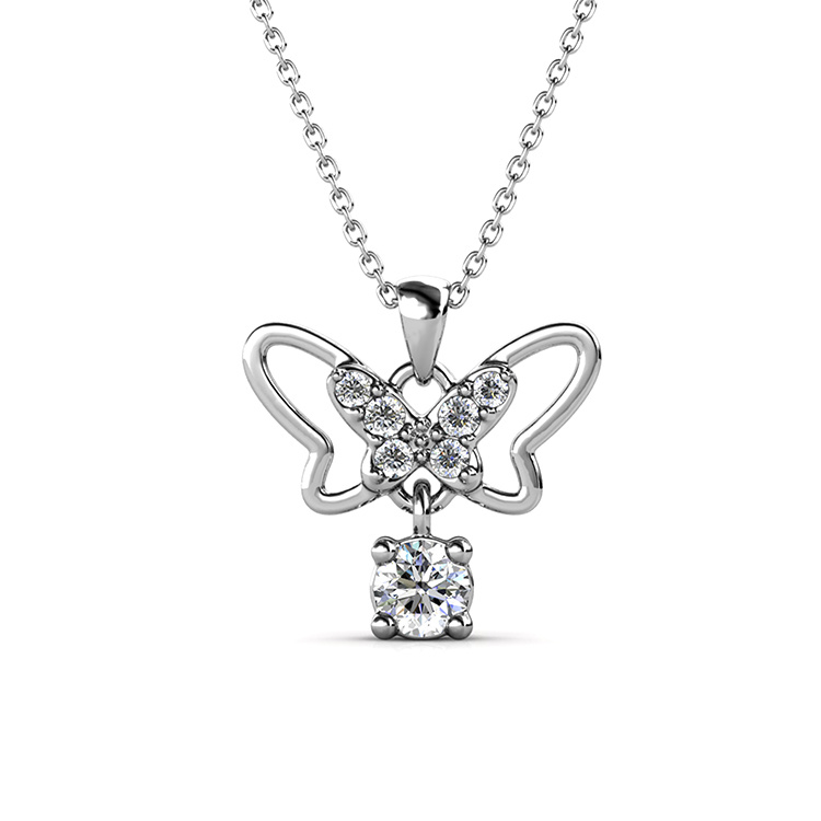 New 2021 Trendy Gold Plated Dangling Butterfly Pendant Rhinestone Crystal Necklace