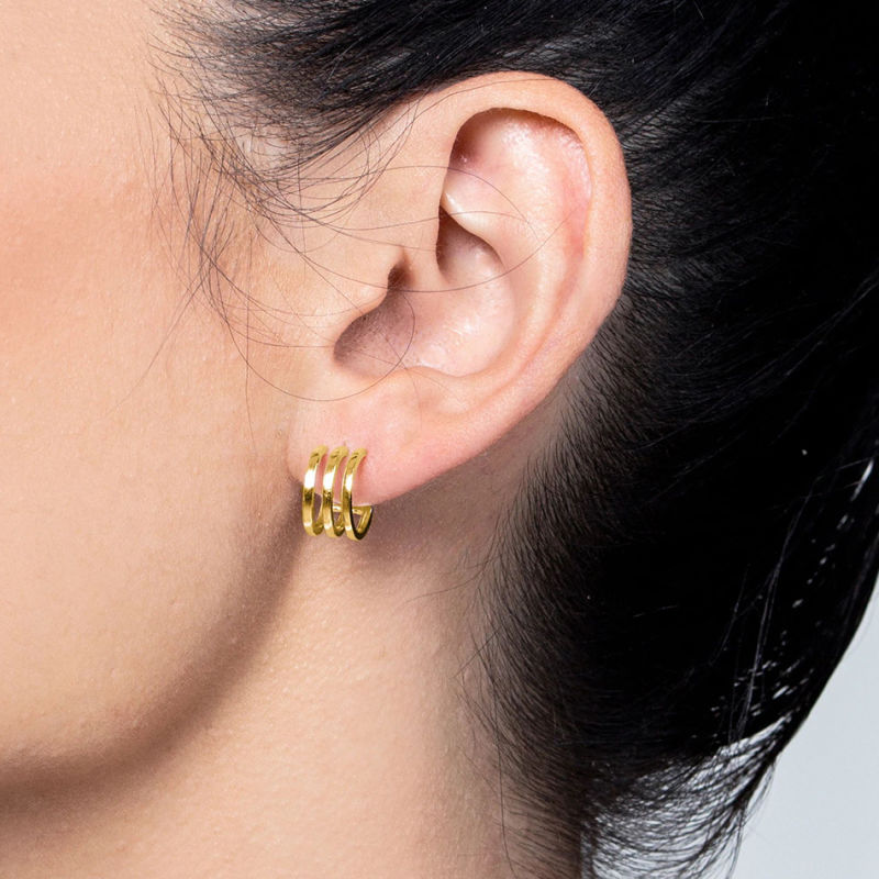 Minimalist 925 Sterling Silver Jewelry Fashion 18K Gold Plated Triple Hoop Earring
