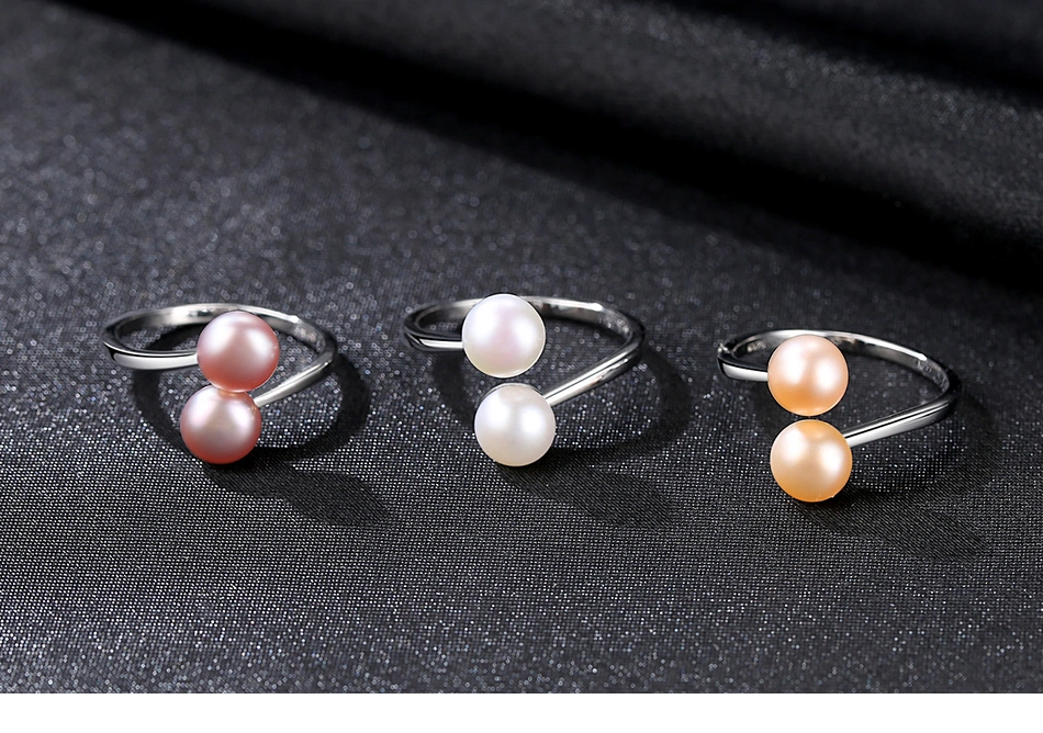 Daily Simple 925 Silver Double Freshwater Pearls Finger Rings