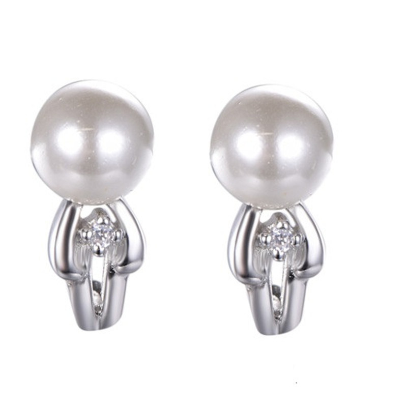 925 Silver Simple Drop Hoop Earring with White Shell Pearl