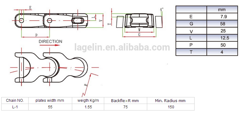 L-1 Flat Top Chain/Plastic Conveyor Chain/Keel Chain