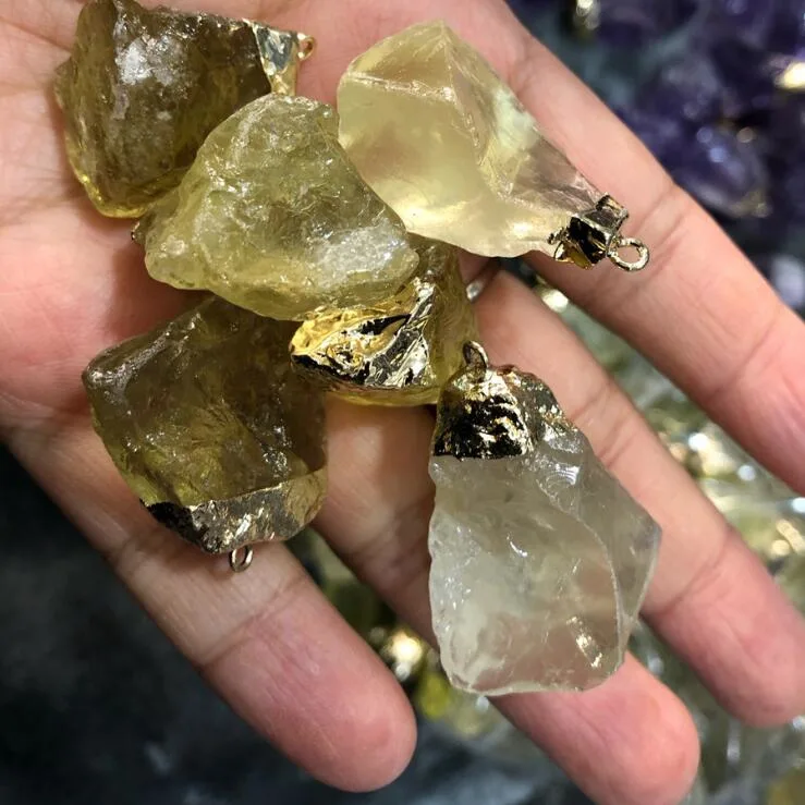 Amethyst Crystal Cluster Crystal Bud Crystal Cluster Original Stone Necklace Ore Bag Gold Edge Amethyst Pendant