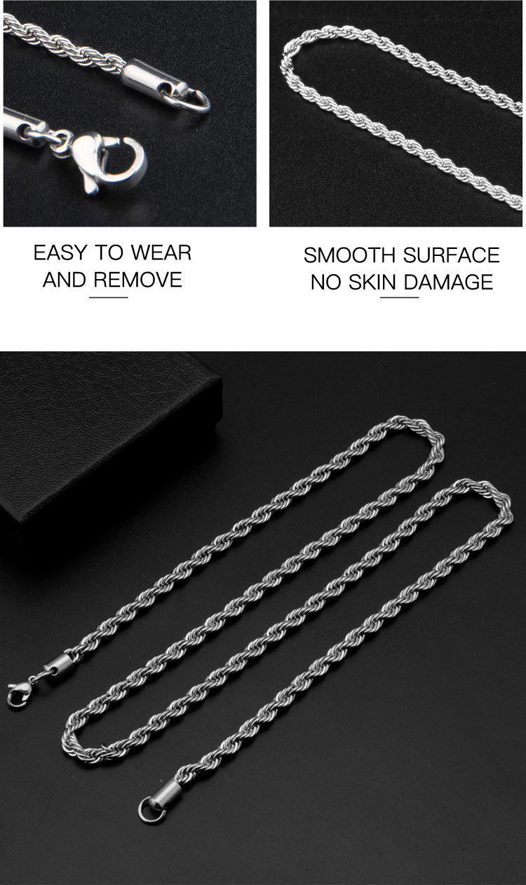 2mm Width Stainless Steel Rope Chain Necklace for Women