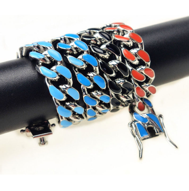 Wholesale Unisex Colorful 12mm Cuban Link Chain Mens Necklace Chain