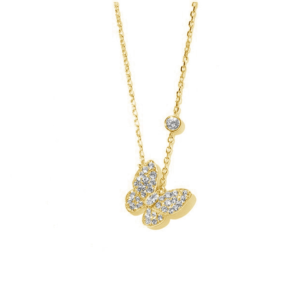 Fine Bead Necklace 18K Gold Plated Fashion Jewelry 925 Sterling Silver Butterfly Pendant Necklace