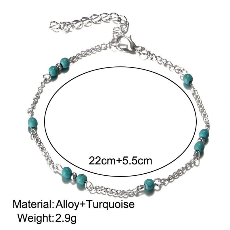 Simple Design Turquoise Beads Silver Chain Anklet for Summer Promotion