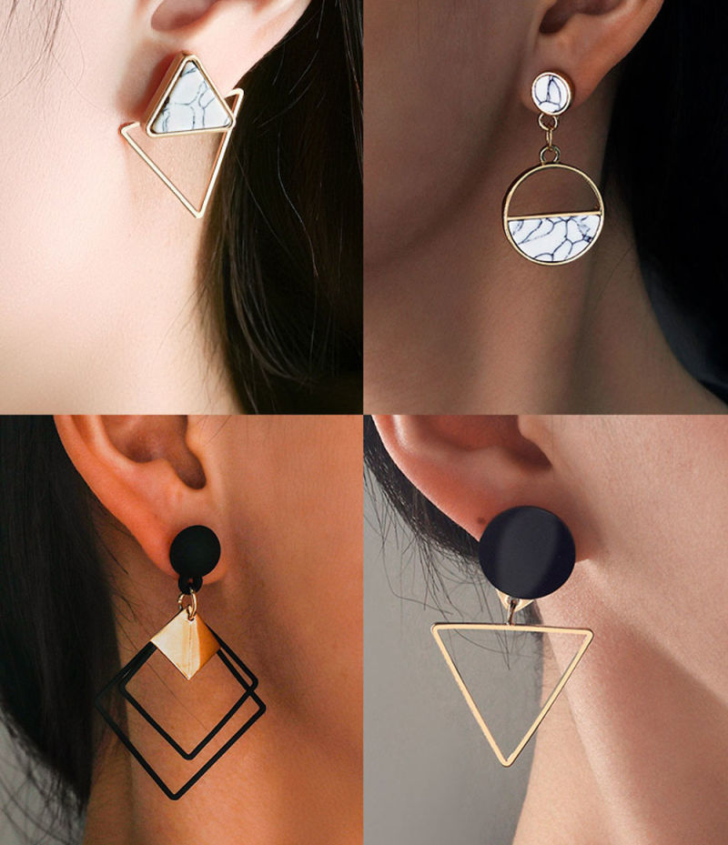 Big Vintage Earrings for Women Gold Color Geometric Statement Earring 2021 Earring Hanging Black Yellow Red Fashion Jewelry