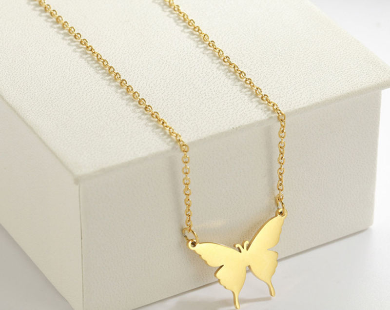 Stainless Steel Gold Plated Butterfly Nameplate Choker Custom Pendant Necklace