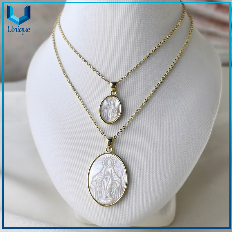 Heart Shape Virgin Maria Religious Necklace Medal Pendant, Available Stock 925 Silver Necklace Coin with 18K Gold Plating