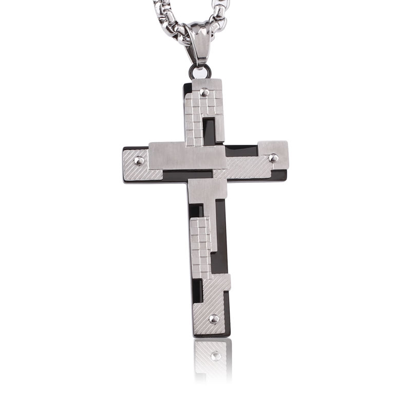 Gold Plated Stainless Steel Irregular Stitching Cross Pendant Necklace