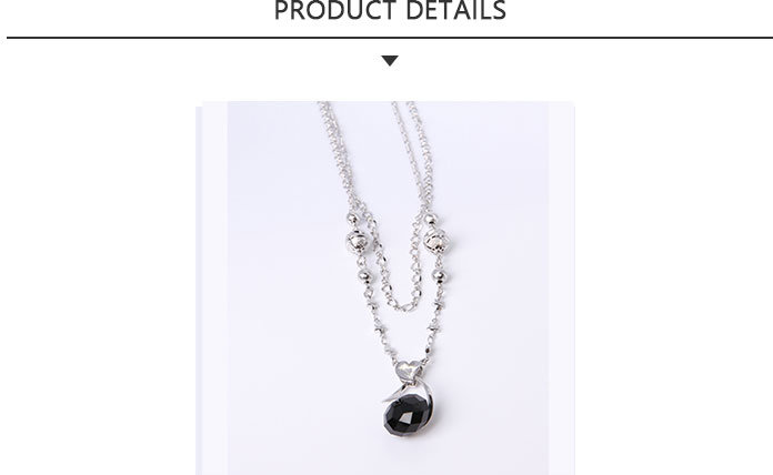 Wholesale Silver Bead Pendant Necklace with Black Rhinestone