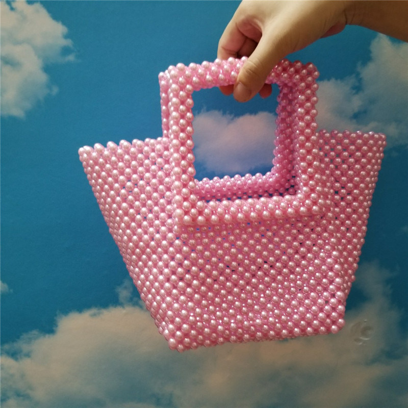 Peb15 Pink Fashion Pearl Beaded Bag Square Handbag with Pearls for Ladies