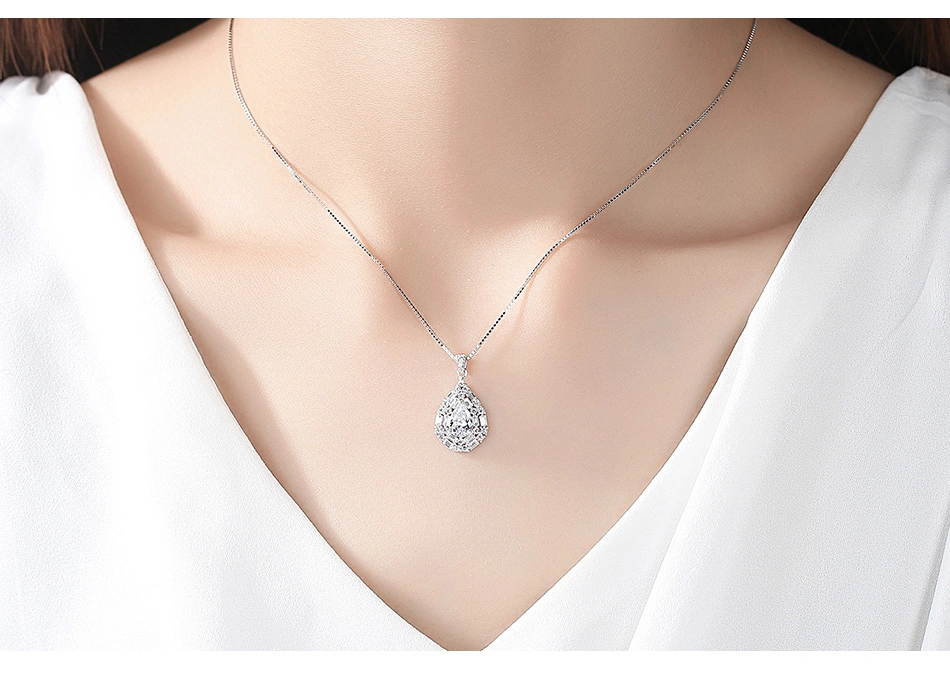 White Sapphire Pendant Necklace 925 Sterling Silver Necklace for Women