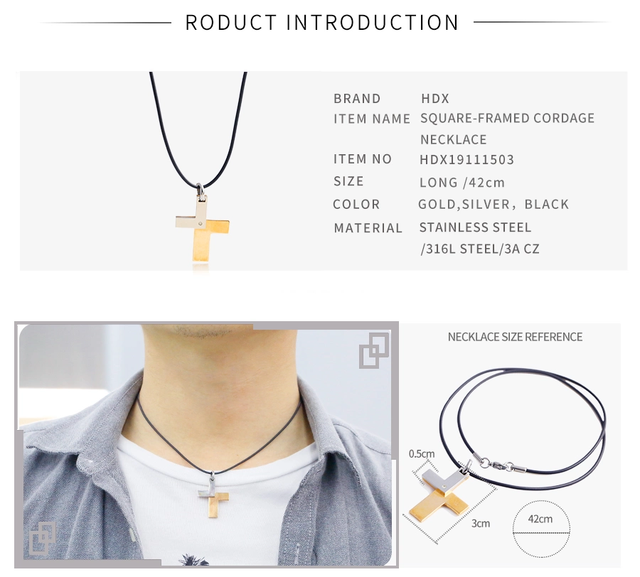 Men Fashion Jewelry Leather Necklace Stainless Steel Cross Pendant