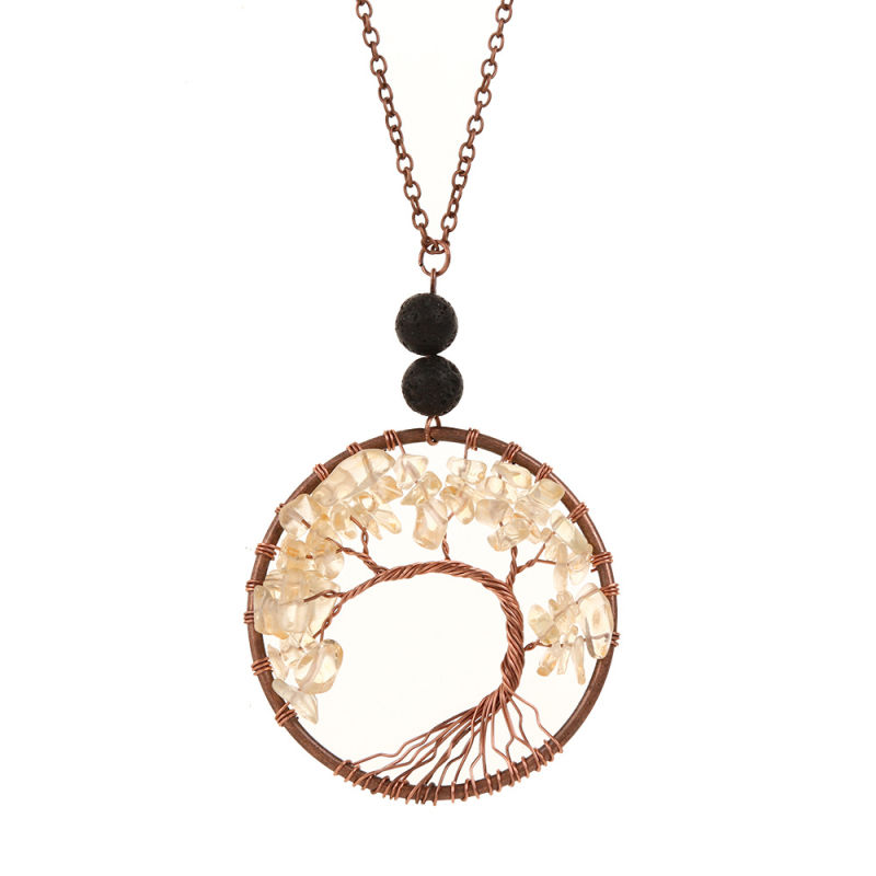 7 Chakra Tree of Life Pendant Necklace Copper Crystal Natural Stone Necklace Quartz Stones Pendants Women Christmas Gift Necklace