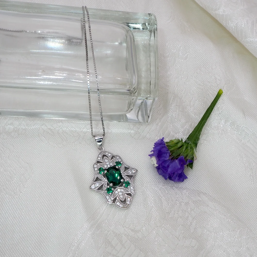 Factory Direct Wholesale Jewelry 925 Sterling Silver Created Emerald Pendants Wedding Jewelry Set Pendants