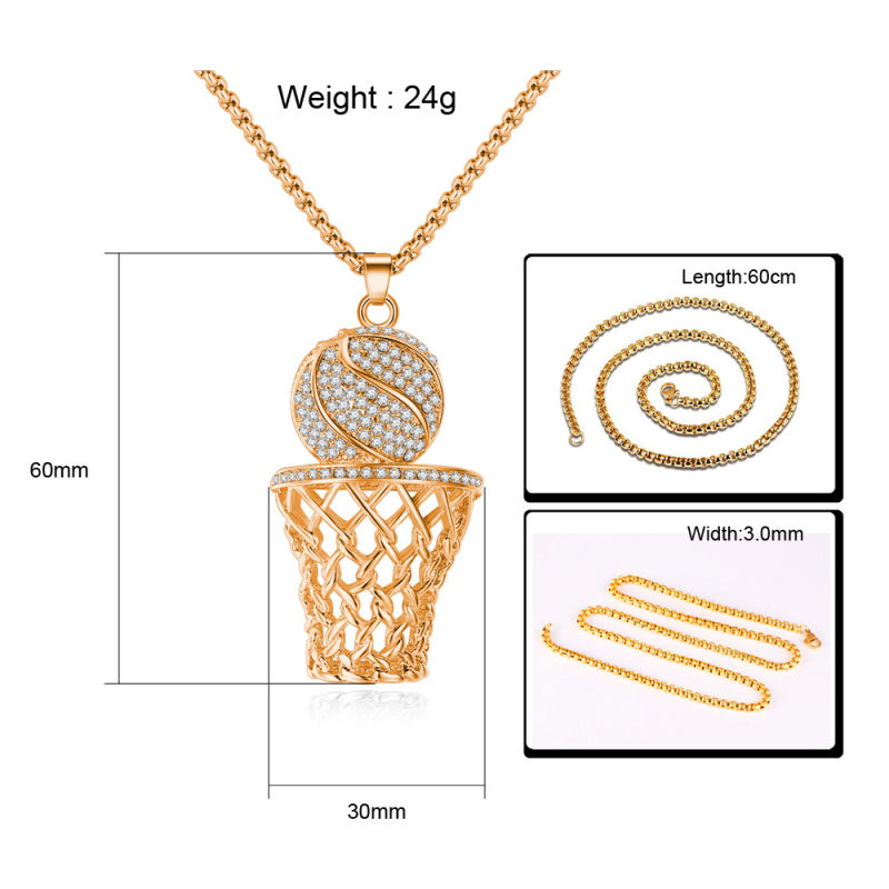Latest Design Women Necklaces Jewelry Fashion Diamond Basketball Pendant Necklace