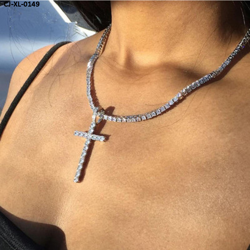 New Jesus Cross Necklace with Diamond Christian Religious Belief Rhinestone Pendant Choker