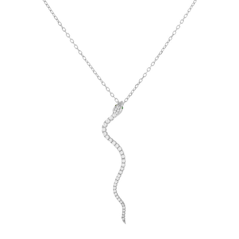 925 Sterling Silver Necklace 18K Gold Plated Unique Necklace Jewelry CZ Pave Snake Drop Necklace