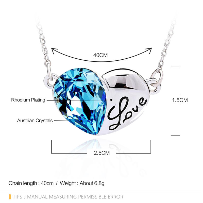 Beautiful Crystal Telesthesia Heart Shape Rhodium Plating Necklace