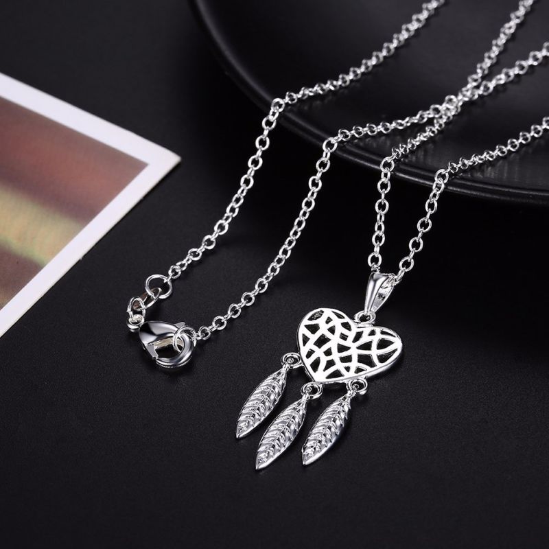 Heart Shape 925 Silver Necklace Women Pendant Silver Jewelry