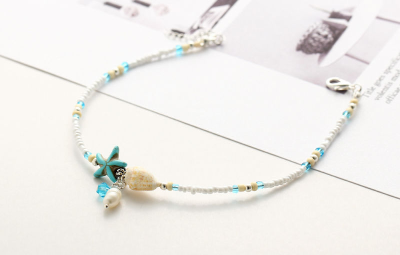 Fashion Beads Pearl Sea Star Shell Pendant Beach Anklet for Yoga