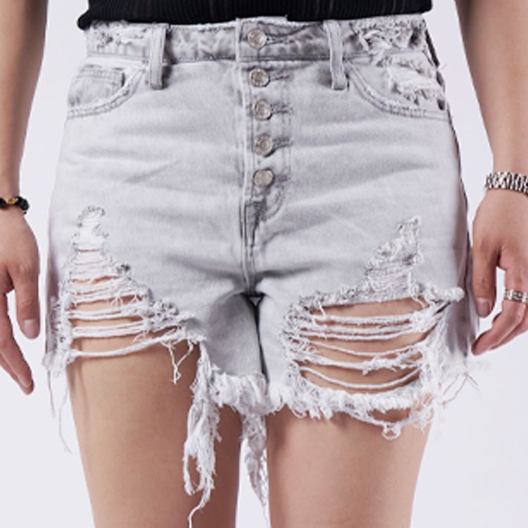 Complete Production Chain Ripped Women White Jean Shorts