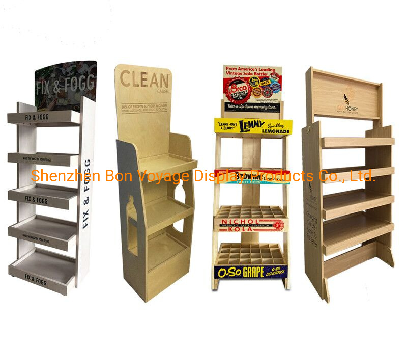 Supermarket 5-Tiers Wooden Beverage Shelf Soft Energy Drinks Display Stand