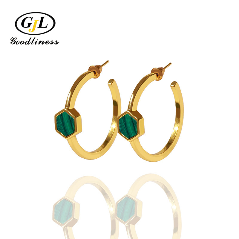 Elegance Jewelry Geomtry Malachite Mother of Pearl Gemstone Hoop Earrings