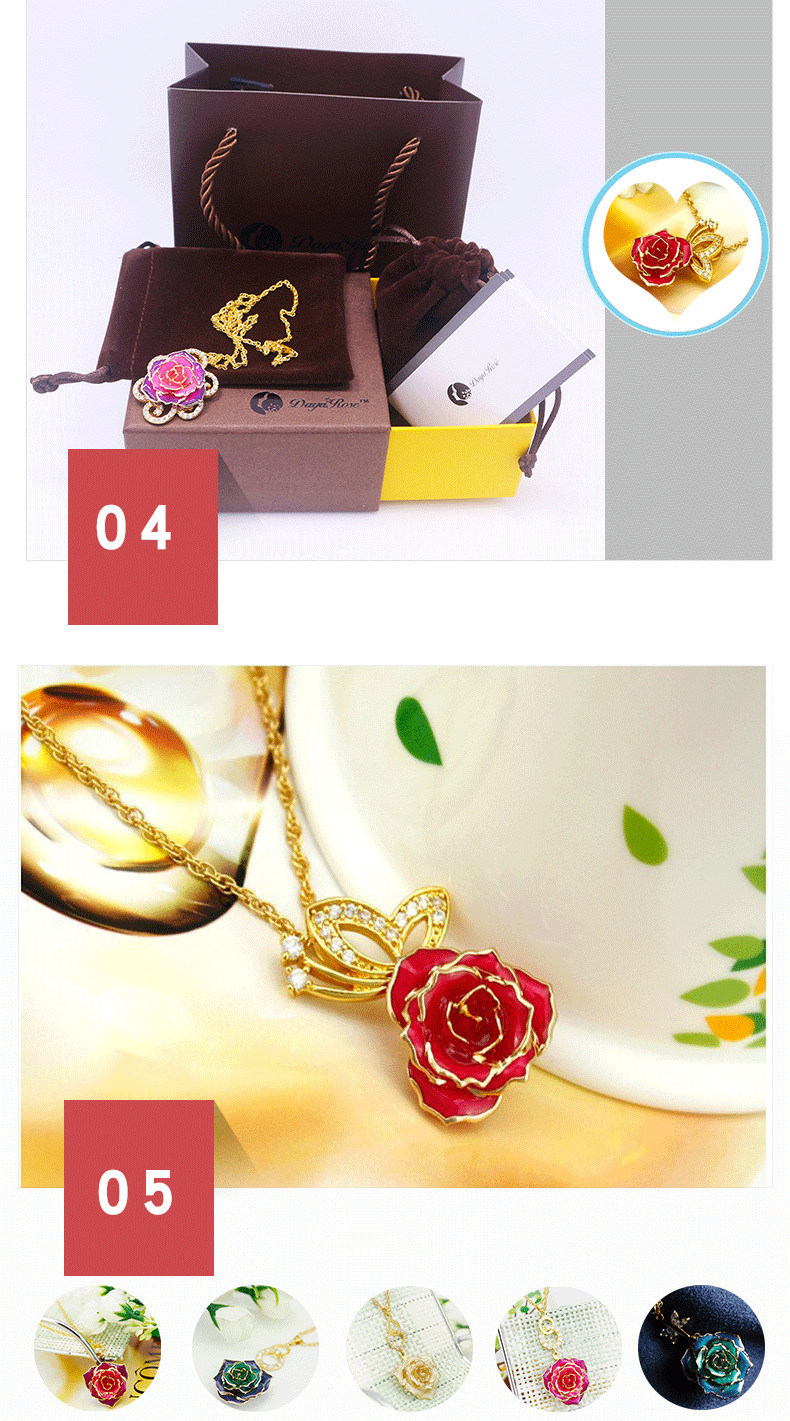 Gold Rose Necklace in Butterfly Design (fresh rose)
