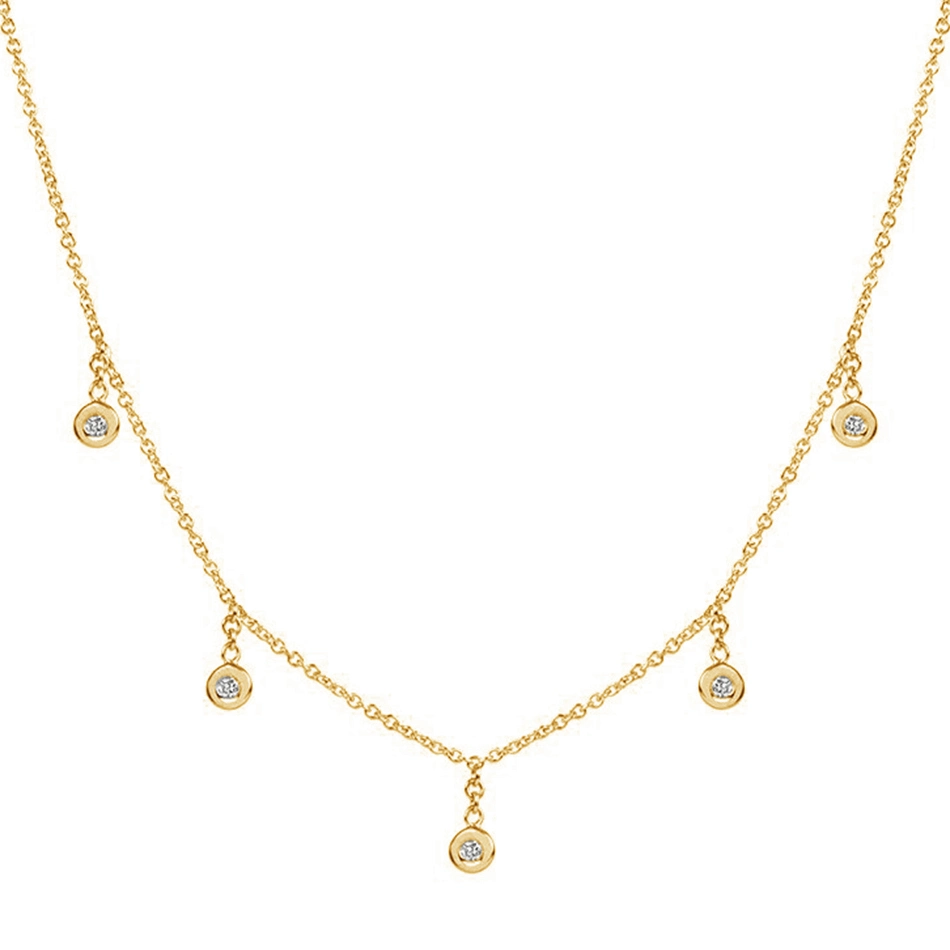 New 925 Sterling Silver Necklace 18K Gold Plated Fashion 5 Zircons Drop Necklace