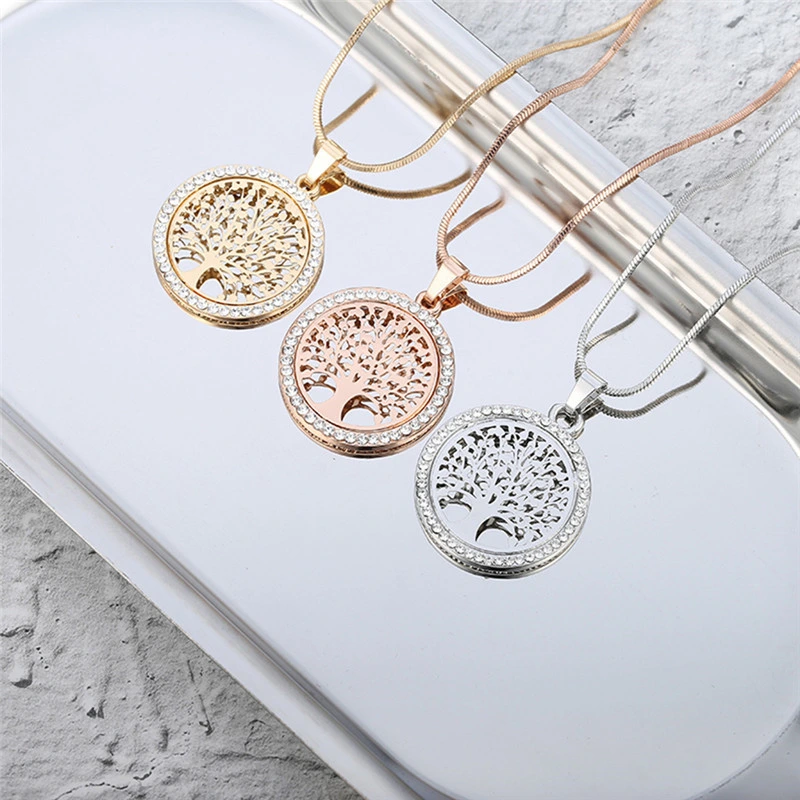 Tree Life Crystal Round Small Pendant Necklace Women Fashion Jewelry Gifts
