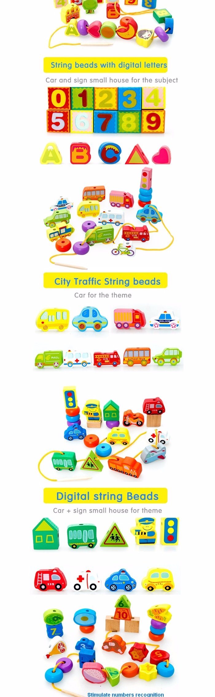 Children Wooden Beads Building Blocks Traffic Figures Educational Intelligent Toys
