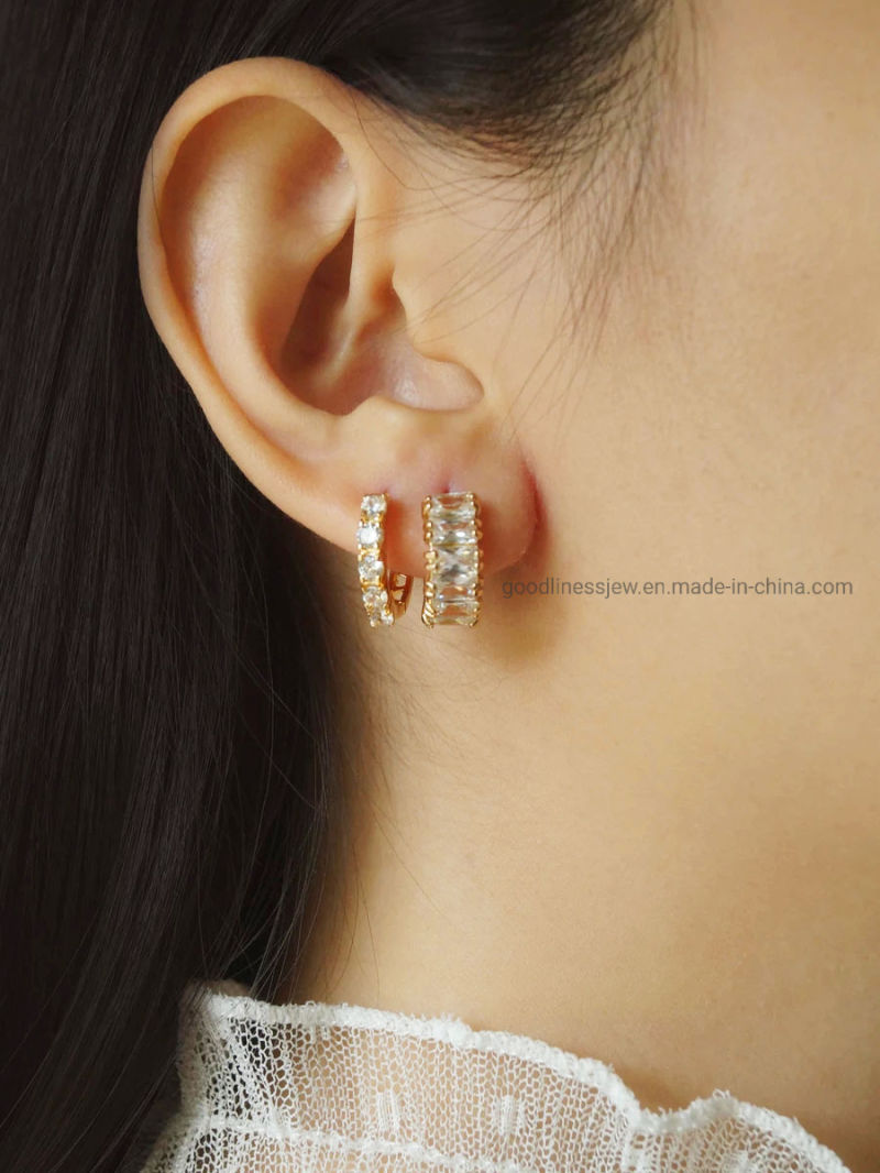 Hoop Huggie Stud Earrings Plated Gold Pave Women Earrings Jewelry