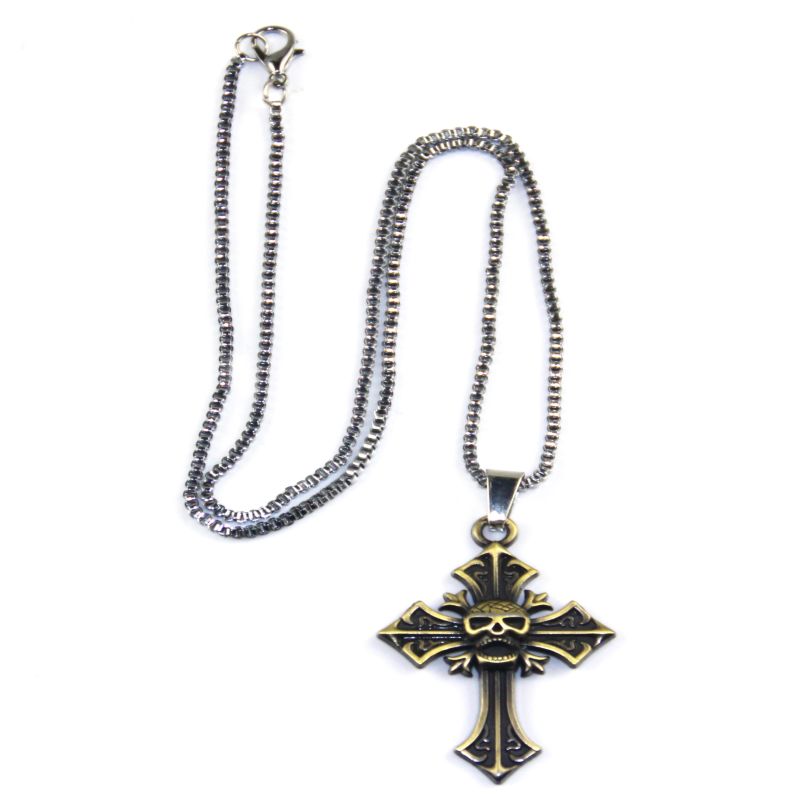 Custom Fashion Antique Gold Skull Cross-Shaped Metal Necklace