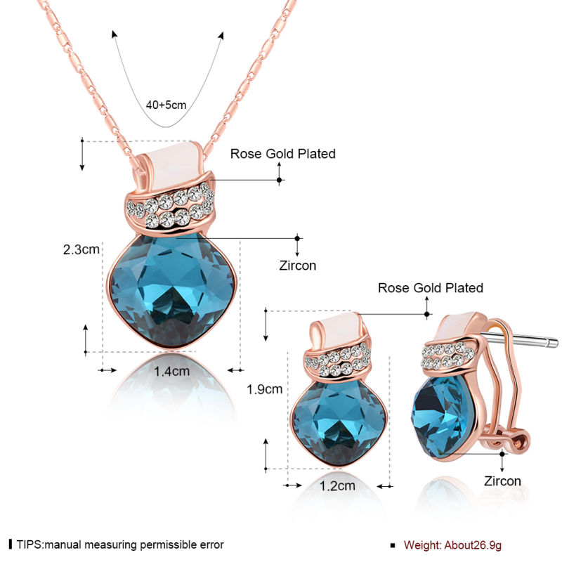 Rose Gold Plated Zircon Diamond Necklace and Earrings Jewelry Set