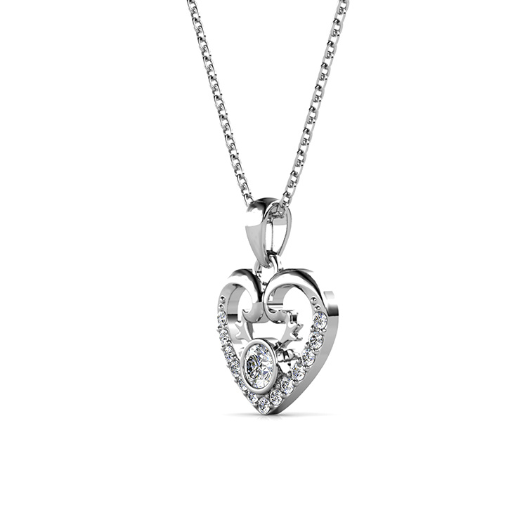 Cute Small Heart Charm Pendant Necklace with Premium Austria Crystal