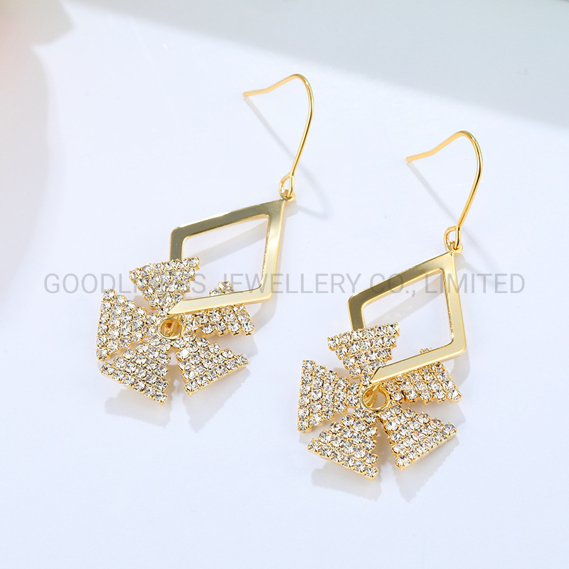 925 Silver Simple Big Geometric Diamond CZ Earrings for Female