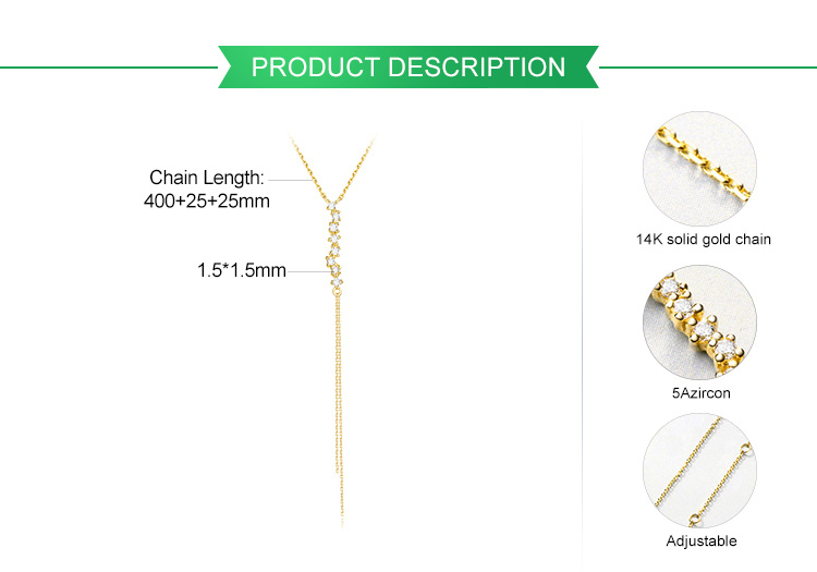 Hot Selling Solid Gold Jewelry Women Girl 5A Zircon Necklace Fine Real Gold Chain Necklace