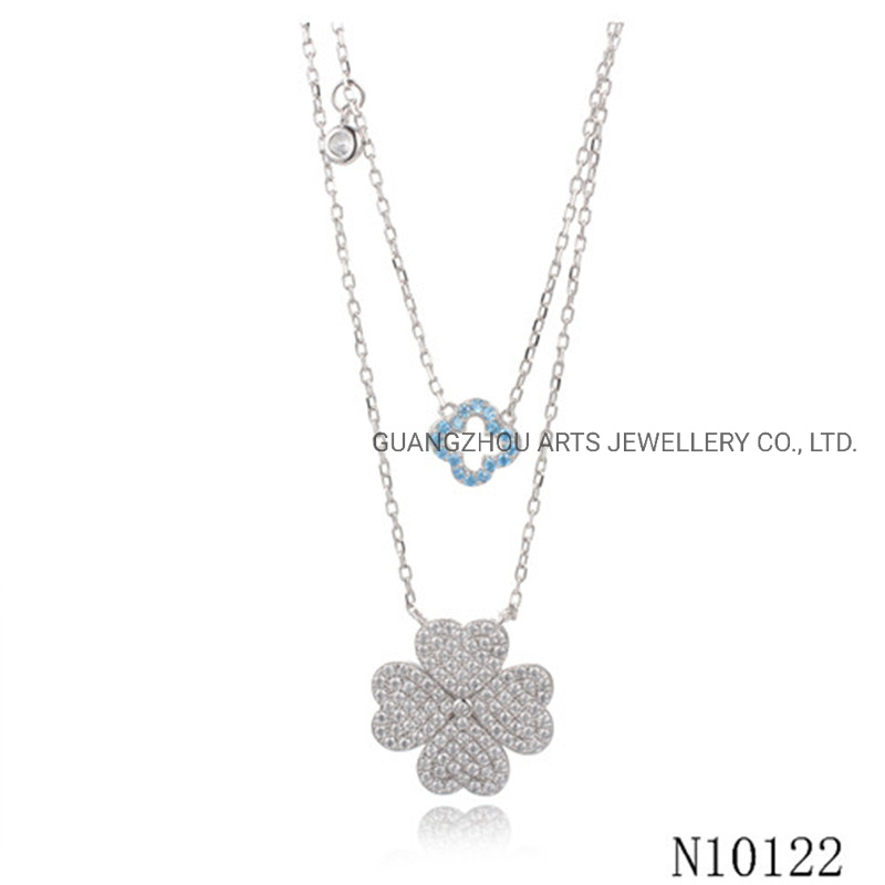 Clover Double Layer Chains Silver Necklace