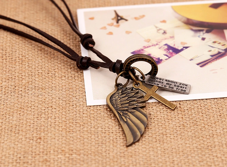 Fashion Angel Wings Vintage Leather Necklace for Men