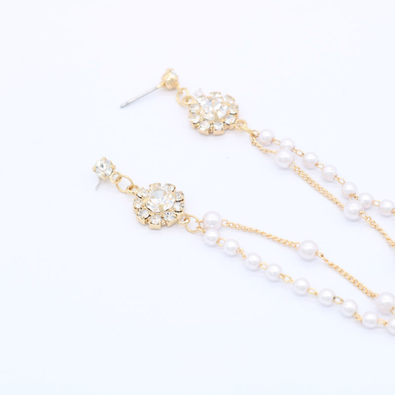 Fashion Jewelry Gold Cupchain Round Earring with Pearl Chain