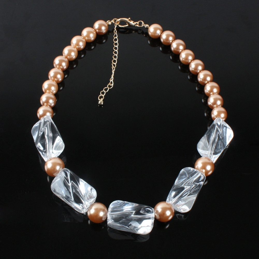 Transparent Geometric Acrylic Resin Pearl Bead Chain Ladies Jewelry Necklace