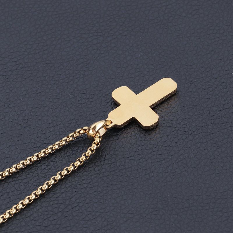 Gold Plated Stainless Steel Inlaid Cross Pendant Necklace