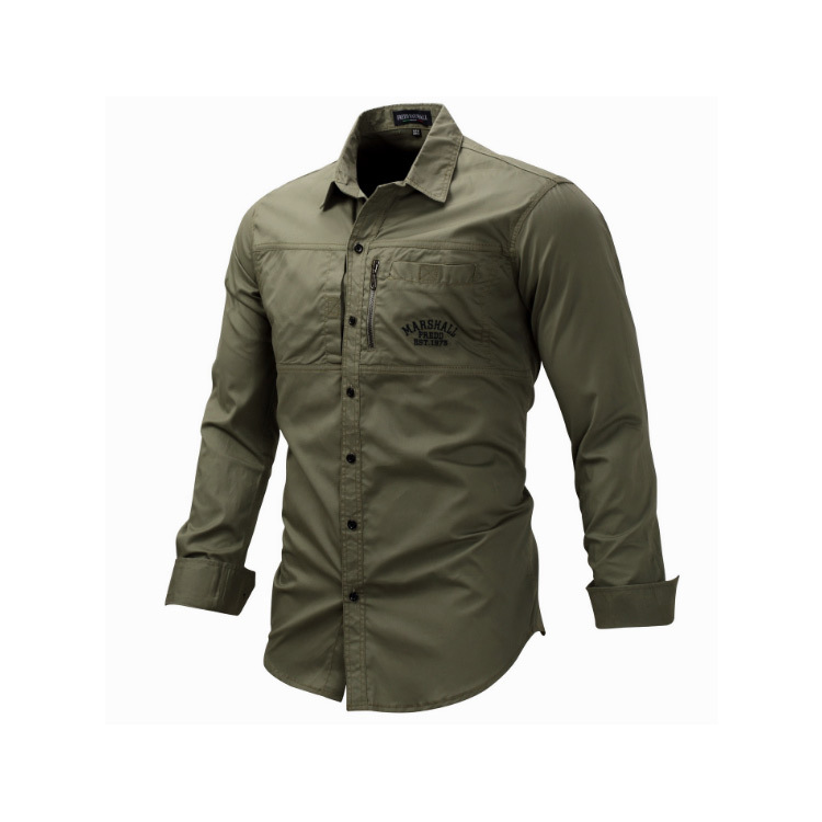 Men Shirts Fashion Mens Long Sleeve Slim Fit Outdoor Military Khaki Shirts