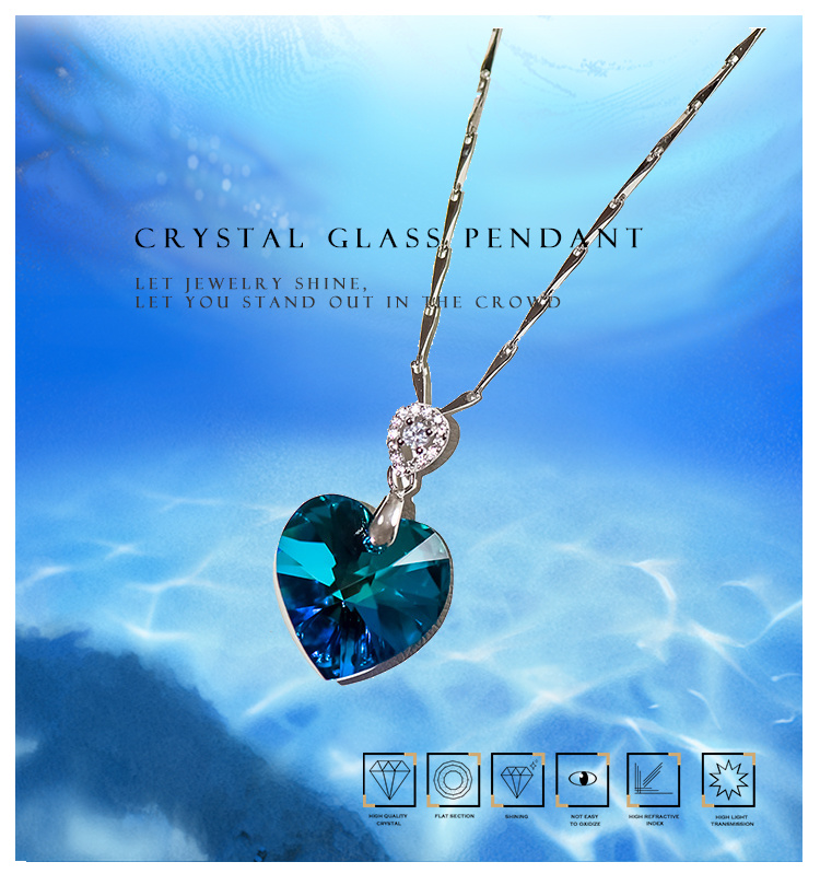 Shiny Faceted Color Necklace Crystal Glass Heart Shape Pendants