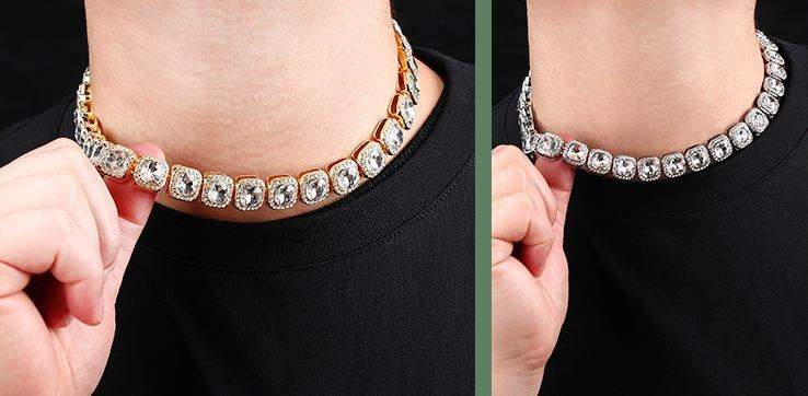 Bling Bracelet Fashion Jewelry Men's Square Zircon Necklace Hip Hop Bling Tennis Necklace Cuban Chain
