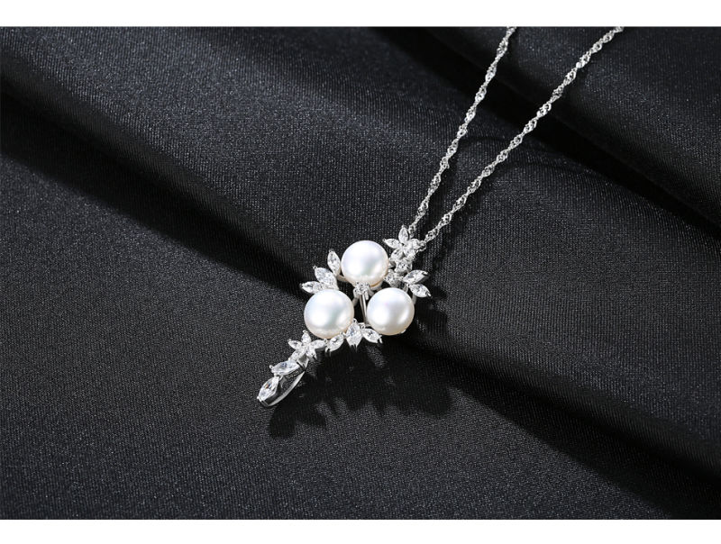 S925 Silver Freshwater Pearls Pendant Necklaces with Dangle Blossom