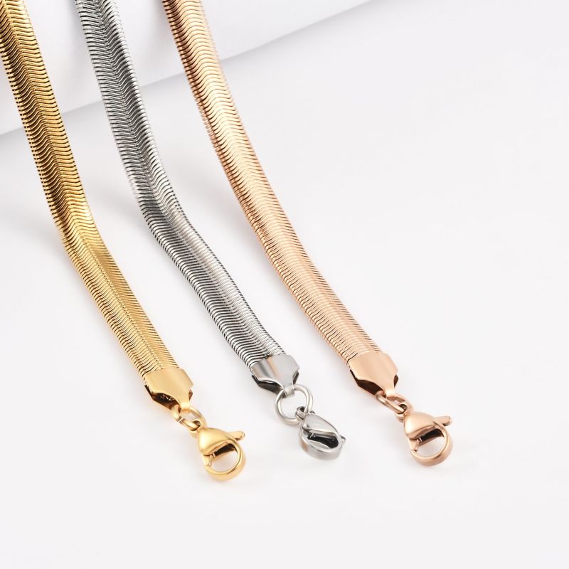 Fashion Gold Plating Stainless Steel Anklet Hip Hop Mens' Jewelry Flat Snake Chain Necklace with Clasp 18inch