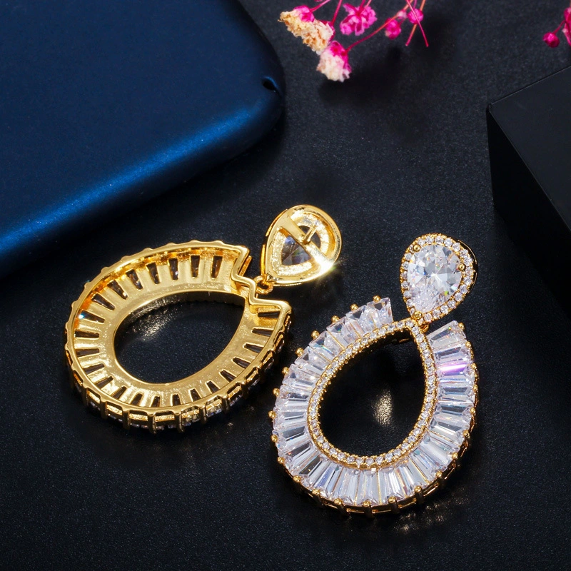 Luxury Wedding Jewelry Shiny Elegant Gold Pendant Drop Stud Earring